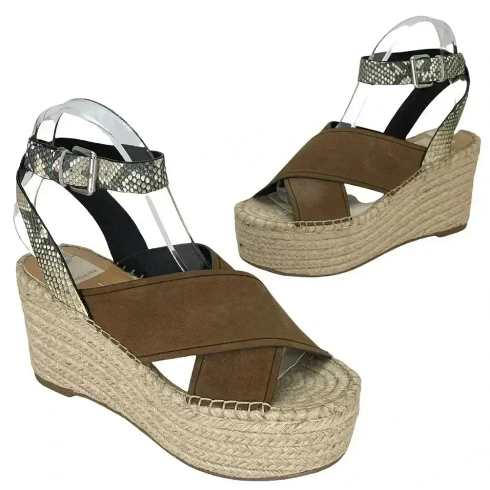 Dolce Vita Carsie Olive Nubuck Leather Espadrille Platform Womens Sandals - Picture 13 of 13